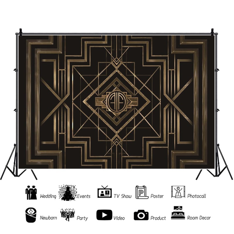 Baocicco 12x10ft Theme Backdrops for Photography Black and Golden Retro Texture Background Luxury Party Crazy Carnival Happy Birthday Party Portrait Booth Photo Studio Video Shooting Prop - Image 5